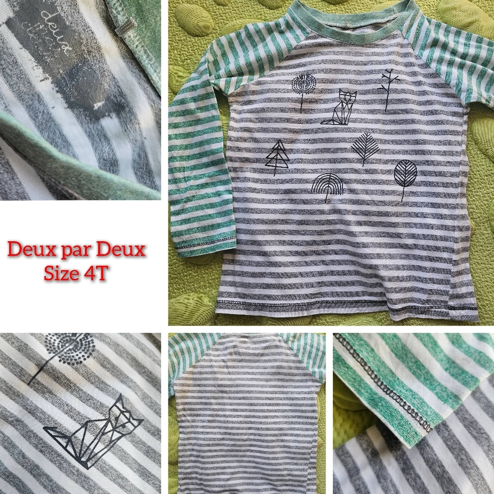 Deux par Deux Kids Striped Gray and Green Top